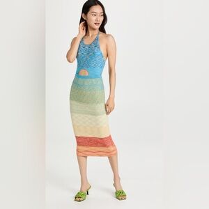 STAUD Rainbow Halter Cut-Out Midi Dress - only worn once